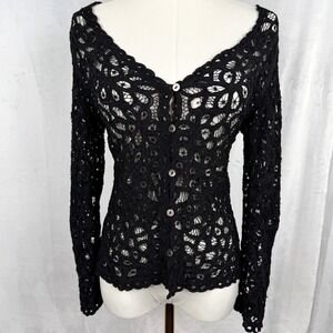 Vintage Monsoon Black Lace Crochet Top Sheer Whimsigoth Fairy Grunge Witchy S